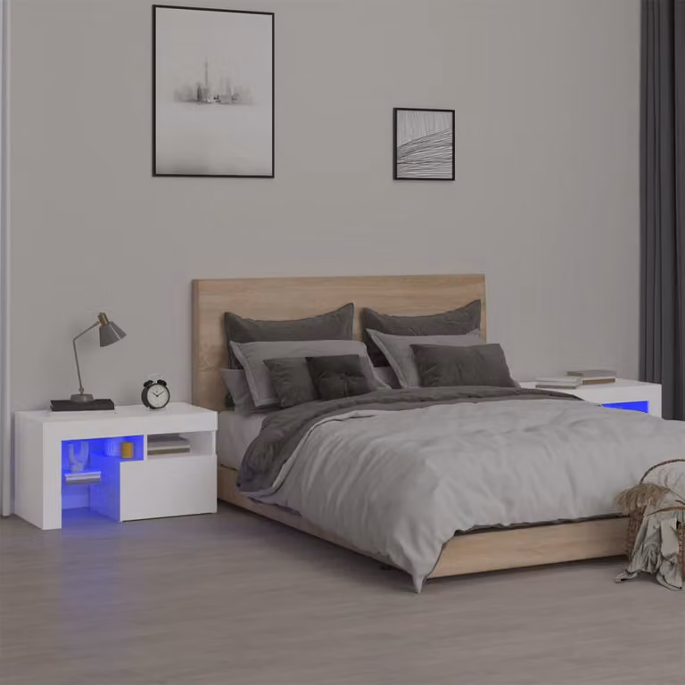 Set di 2 comodini vidaXL con luci LED integrate bianchi L: 70 cm, P: 36,5 cm, H: 40 cm