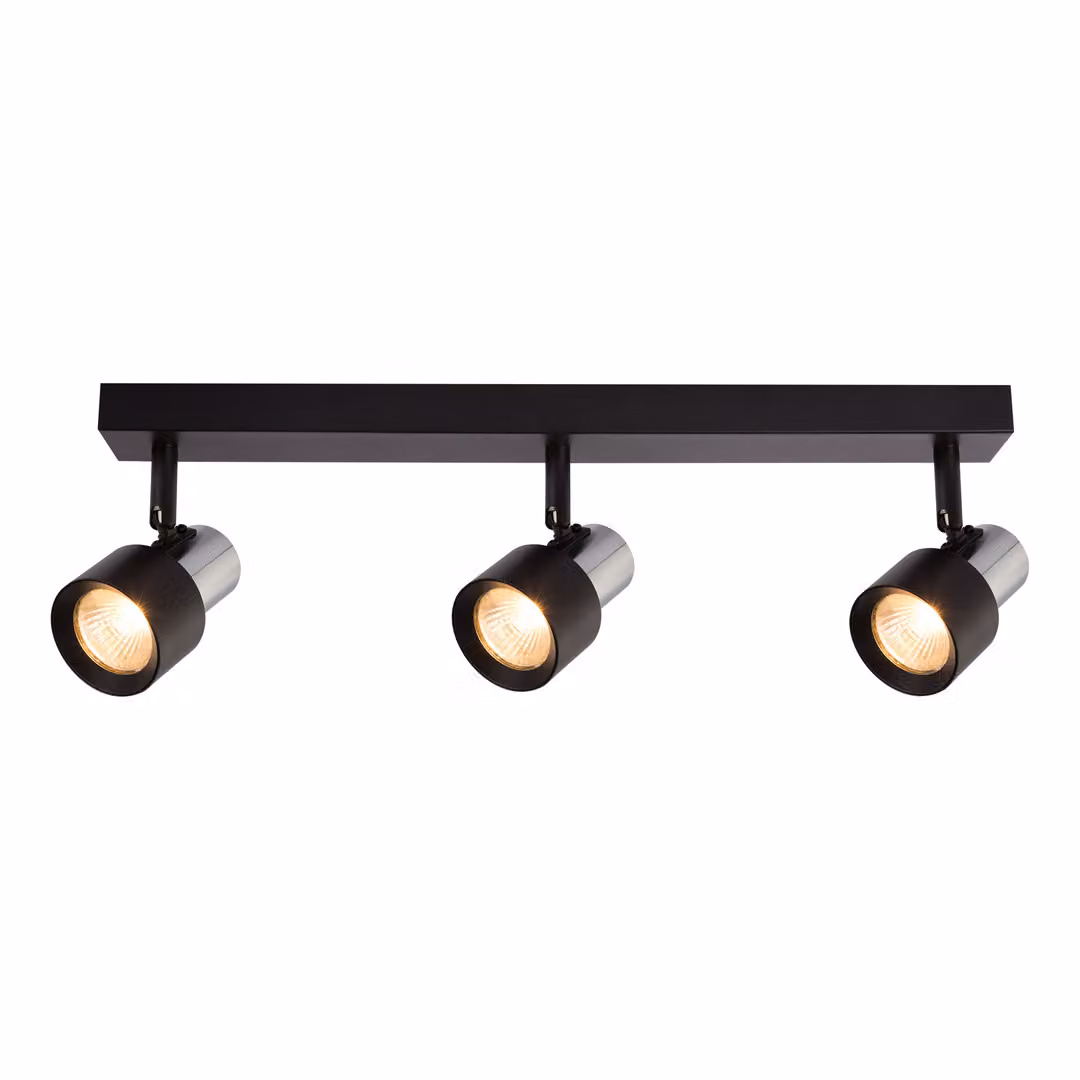 Striscia nera 3 faretti neri con cromo mobili 3xGU10 10W Cino Milagro