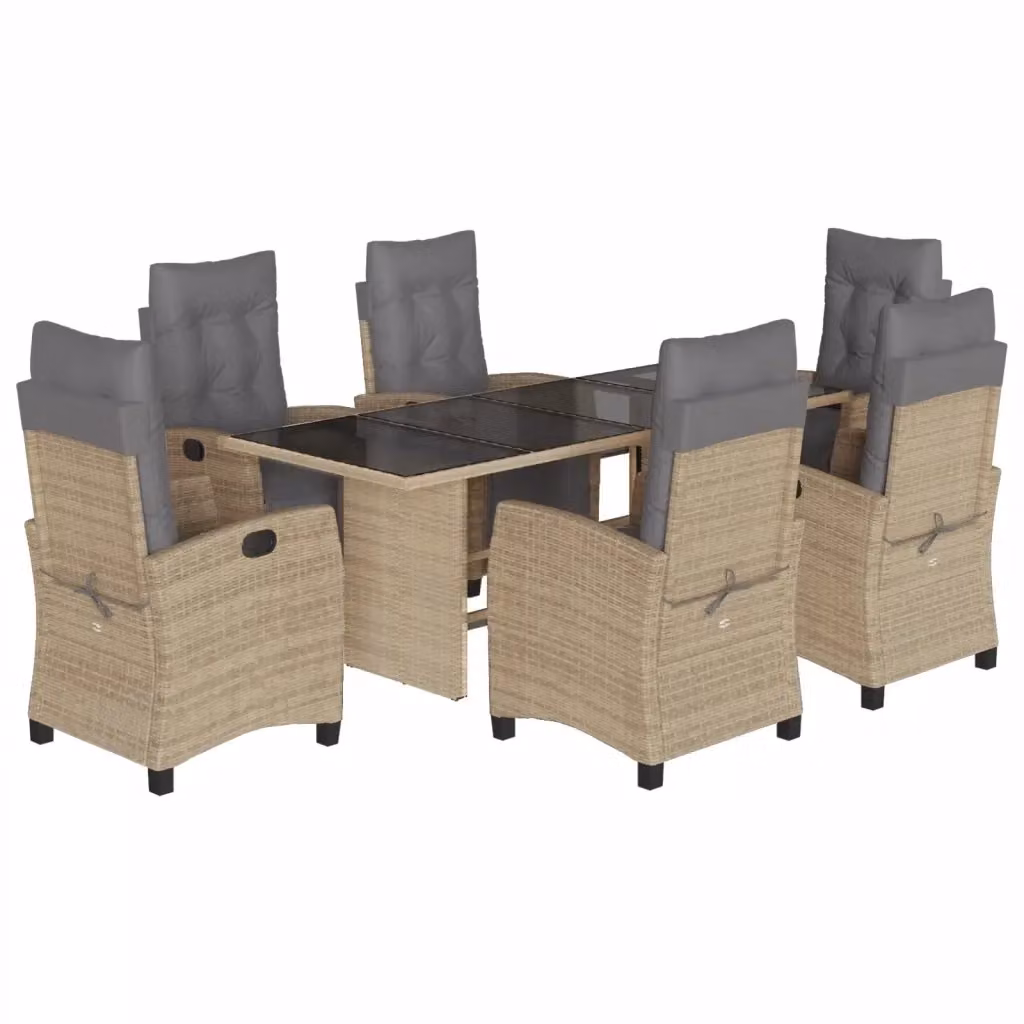 Set Pranzo da Giardino vidaXL in Polyrattan con Piano in Vetro e Cuscini Beige e Grigio, 7 Pezzi – 2