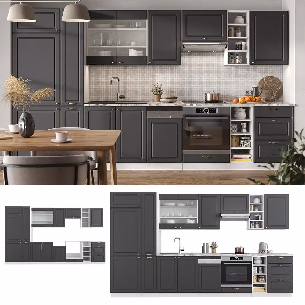 Cucina componibile moderna Fame-Line Vicco colore antracite, oro e bianco, L: 355 cm – 2