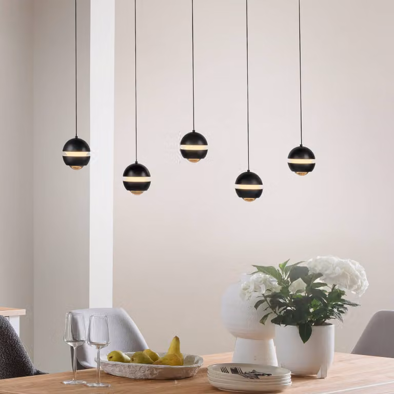 Schöner Wohnen Lampada a sospensione in vetro Lini, dimmerabile, Nero, Soggiorno / Sala da pranzo, Metallo, Moderno, Lampada a sospensione