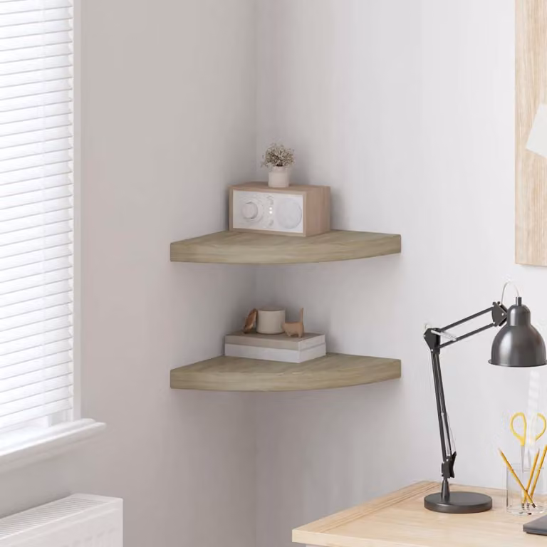 Set di 2 Scaffali Angolari da Parete vidaXL in MDF e Metallo, Colore Marrone, L/P/H: 35 x 35 x 3,8 cm