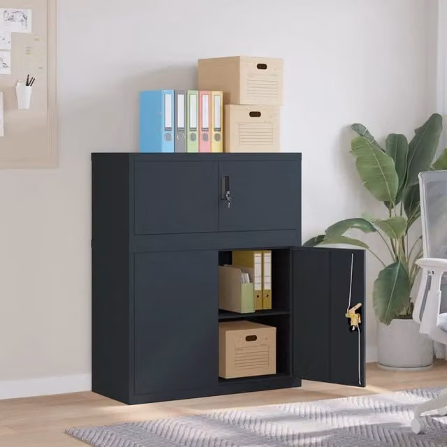 Armadio Classificatore vidaXL in Metallo Antracite con Ripiani Regolabili e Serratura L/P/H: 90 x 40 x 110 cm – 1