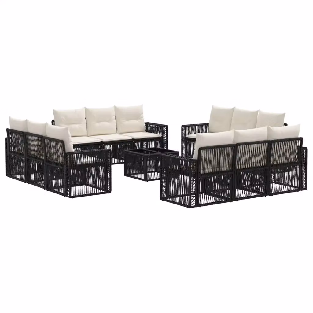 Set Divano da Giardino vidaXL in Polyrattan e Metallo, 13 Pezzi, Nero e Bianco Crema – 2