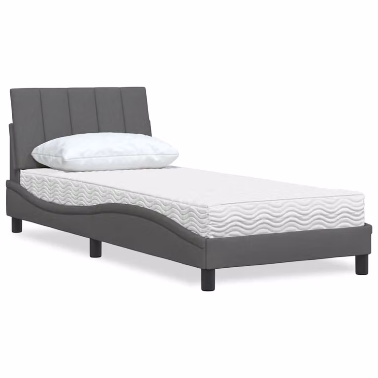 Letto con Materasso Hanko vidaXL in Tessuto Grigio Scuro e Bianco, L/P/H: 80 x 200 cm