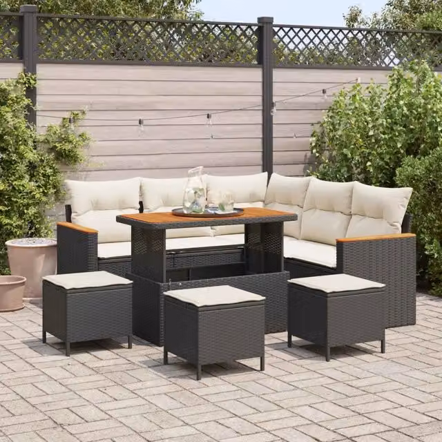 Set Divano da Giardino 9 pz Nero polyrattan 3362920