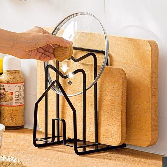 Credenza da cucina in metallo, 4 ripiani, con piedini e supporto per coperchi