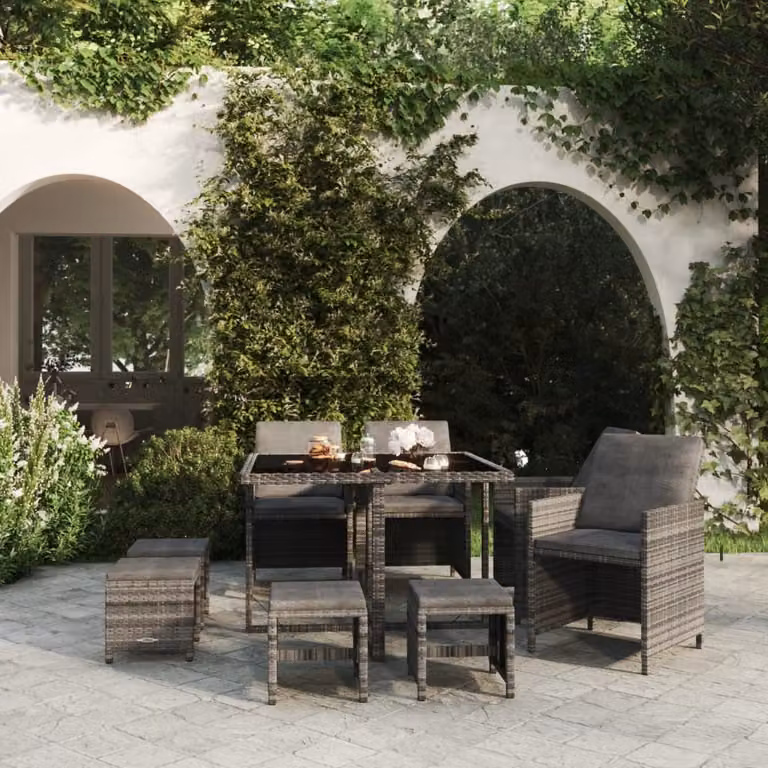 Maison Exclusive - Set da pranzo da giardino 9 pezzi con cuscini in polyrattan grigio