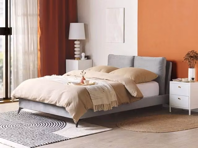 Letto imbottito Beliani in velluto grigio L/P/H: 140 x 200 cm – 1