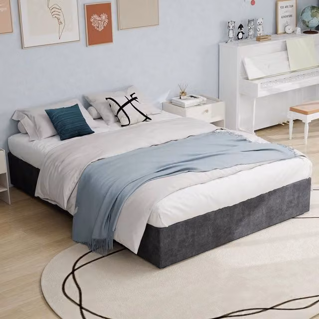 Letto Contenitore con Alzata Idraulica ¨C MINIMAL ¨C Grigio, Velluto, 160x200