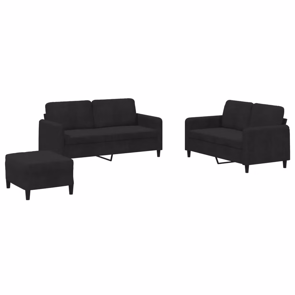 Set di divani 3 pezzi vidaXL in velluto nero con pouf e cuscini coordinati per il tuo soggiorno – 2