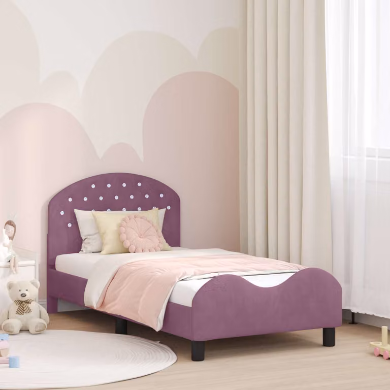 Struttura letto per bambini vidaXL in velluto viola con testata e doghe in legno, L/P/H: 160 x 80 x 84 cm