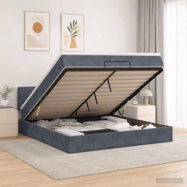 Letto Ottomano Moderno vidaXL con Materasso Ibrido, Illuminazione LED Sotto il Letto e Porte USB, Grigio, L/P/H: 200 x 180 x 88 cm