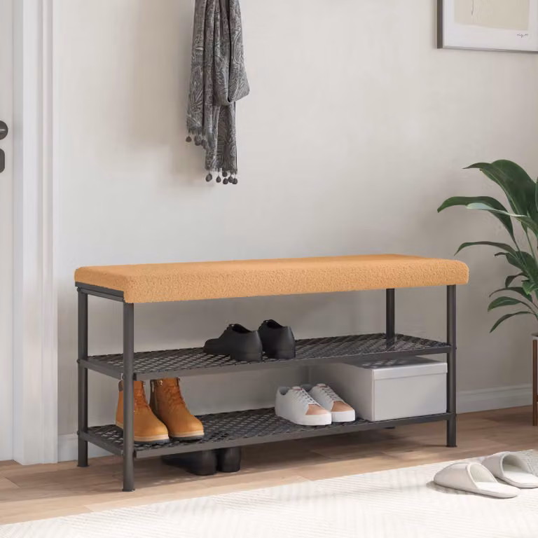 Cuscino per panchina vidaXL in tessuto Sherpa beige con imbottitura in schiuma e base antiscivolo, L 110 cm x P 35 cm x H 3,5 cm
