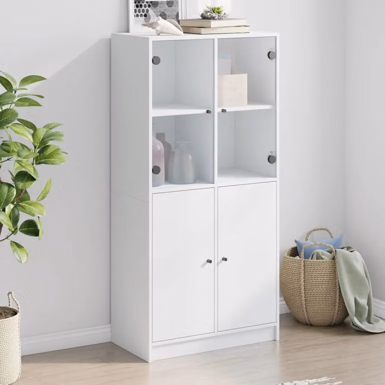 vidaXL Credenza Moderna con Ante e Ripiani Interni in MDF, Bianca e Nera, L: 68 cm, P: 37 cm, H: 142 cm
