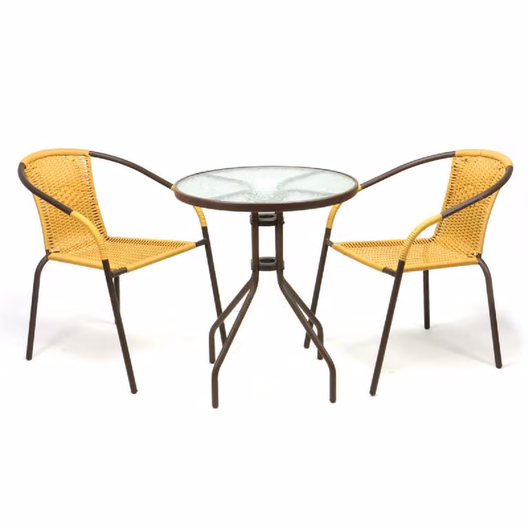 Set da bistrot 3 pezzi VCM | set da balcone | tavolo da giardino: 60 cm, altezza: 72 cm | set di sedute con tavolo in vetro | sedia da bistrot in poly rattan