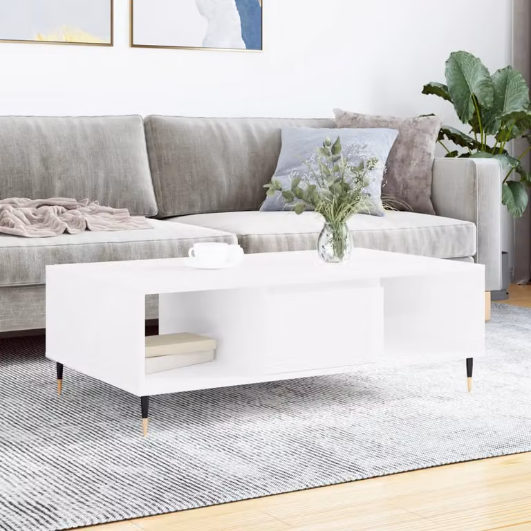 vidaXL Tavolino da Salotto Moderno Bianco Lucido in Legno Multistrato L: 104 cm, P: 60 cm, H: 35 cm