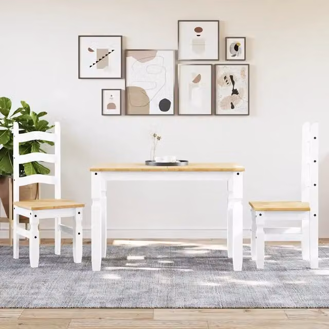 Set da Pranzo 3 pz Panama Bianco in Legno Massello di Pino 3345196