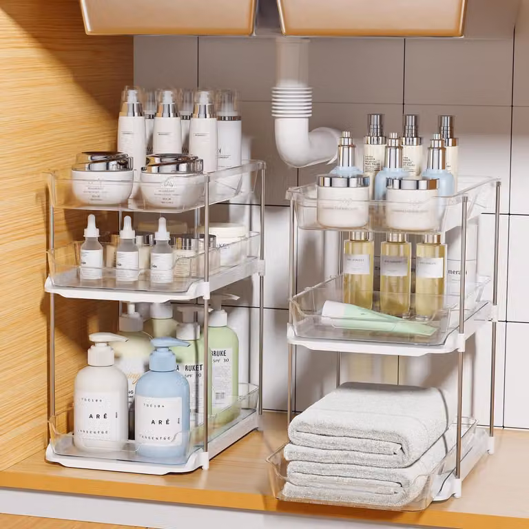 Organizzatore per lavello, 3 ripiani, bianco, acrilico, acciaio inossidabile