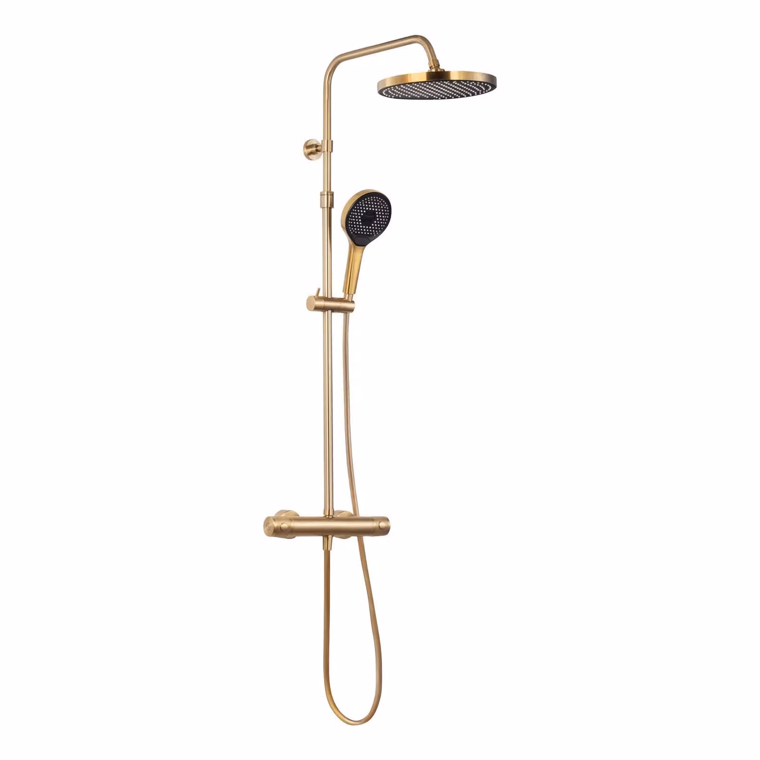 SCHÖNER WOHNEN collezione GLAIA sistema doccia con termostatico, oro opaco, set completo di rubinetteria con doccia a pioggia