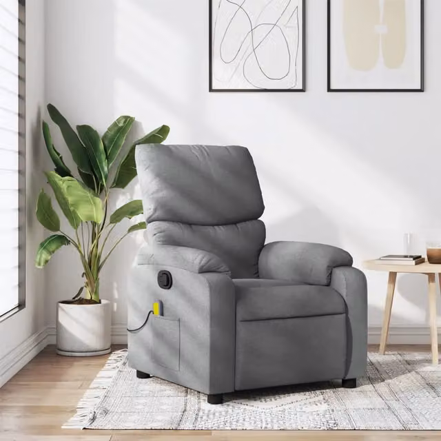 Poltrona reclinabile relax vidaXL in tessuto grigio con braccioli e leva manuale – 1