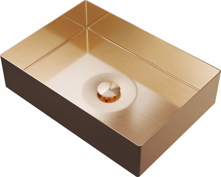 Granitan - Lavabo da appoggio - Oro rosa - con tappo - rettangolare - per piano di lavoro - lavabo - LAJA
