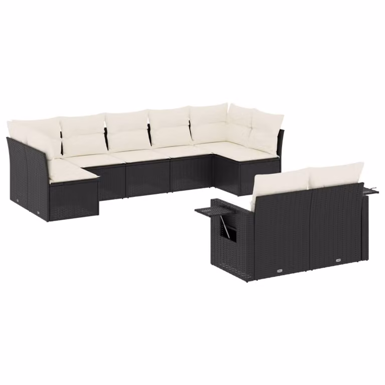 Set Divani da Giardino 9 pz con Cuscini Nero in Polyrattan