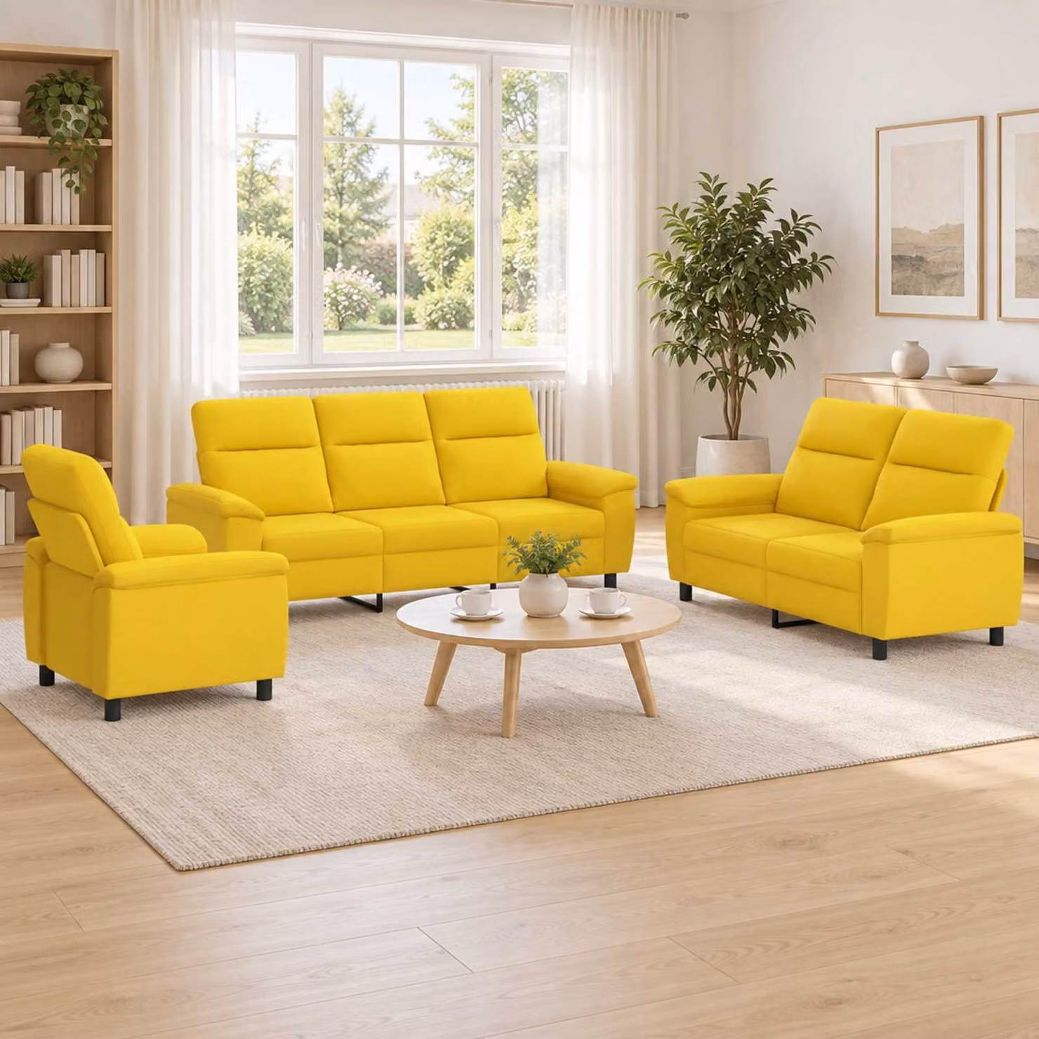 Set di divani moderno vidaXL in tessuto giallo e nero con struttura in metallo per soggiorno