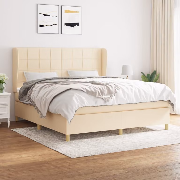 Maison Exclusive - Giroletto a Molle con Materasso Crema 180x200 cm in Tessuto