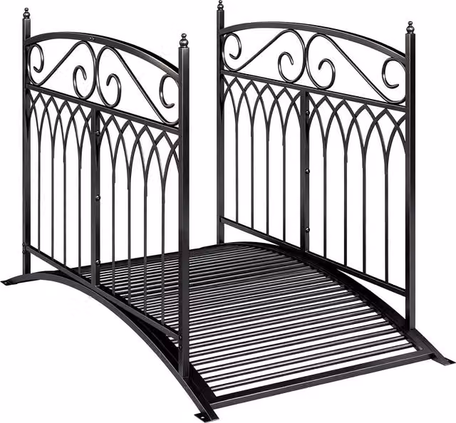 Ponte da giardino in metallo Outsunny con parapetti di sicurezza, look antico, colore nero, Lunghezza: 135,5 cm