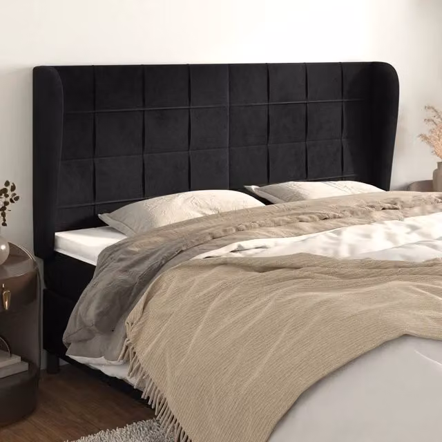 Testiera ad orecchio vidaXL in velluto nero L: 183 cm, P: 23 cm, H: 118/128 cm