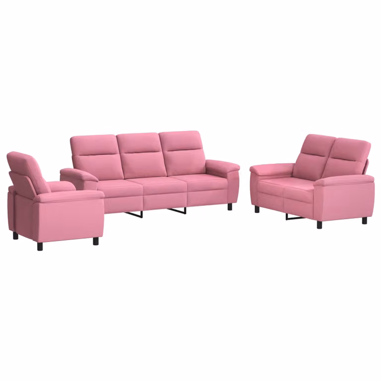 Set di 3 divani moderni vidaXL in tessuto rosa con struttura in metallo