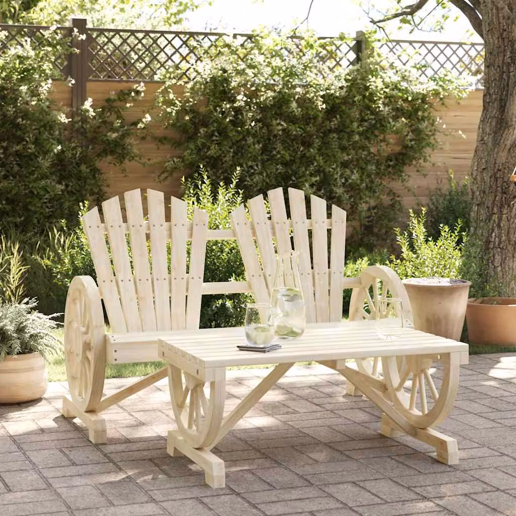 Set Salotto da Giardino vidaXL in Legno di Pino con Divano a 2 Posti e Tavolino da Caffè, Colore Marrone o Bianco