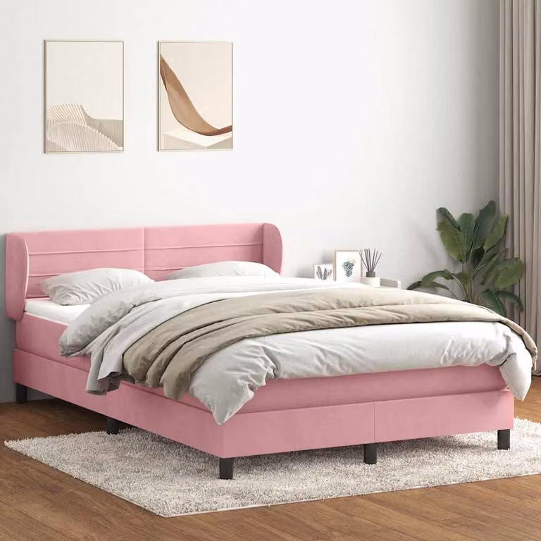 vidaXL Giroletto a Molle con Materasso in Velluto Rosa e Bianco, L/P/H: 147 x 213 x 88 cm
