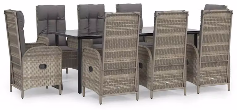 Set da giardino composto da 9 pezzi - Grigio, realizzato in rattan sintetico, con tavolo da 200 cm