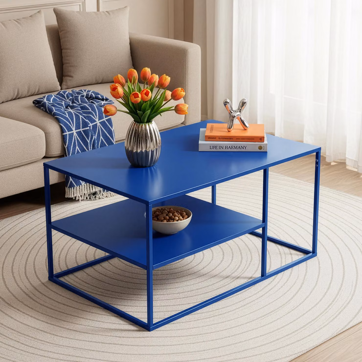 Tavolino 'Solund' in acciaio 90 x 60 x 45 cm blu scuro