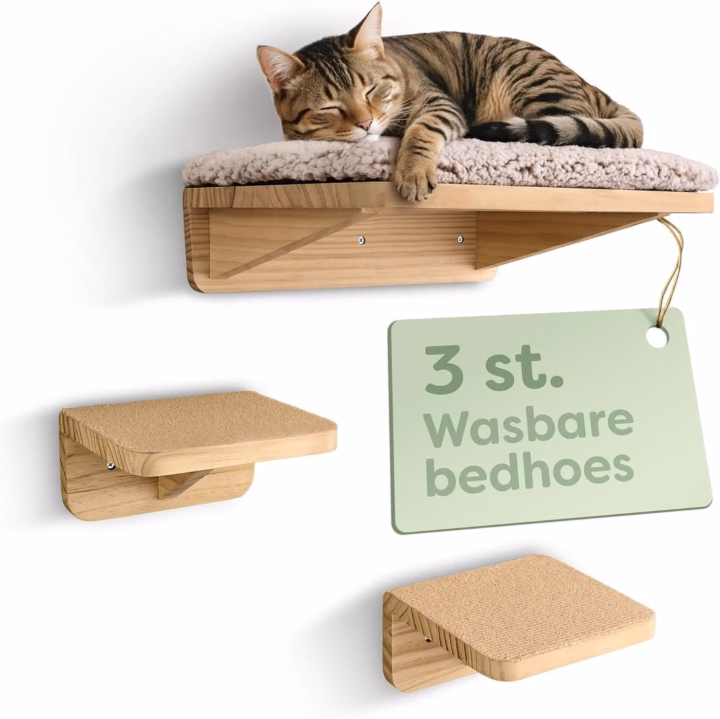 Set per parete da arrampicata per gatti, in legno massello di abete , color beige, capacità di carico 30 kg, ideale per il divertimento dei gatti