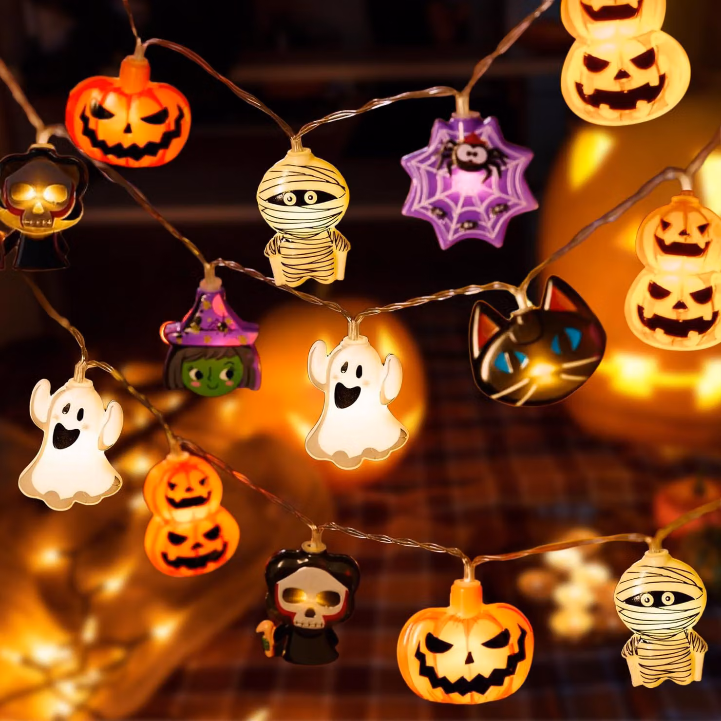 Catena luminosa a tema Halloween, lunghezza 3 metri, 20 LED, alimentazione a batteria