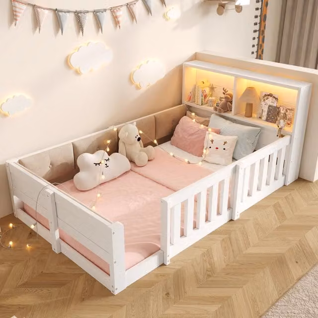 Letto Mivray con sponde imbottite, vani laterali e illuminazione LED multicolore, bianco, L/P: 90 x 200 cm