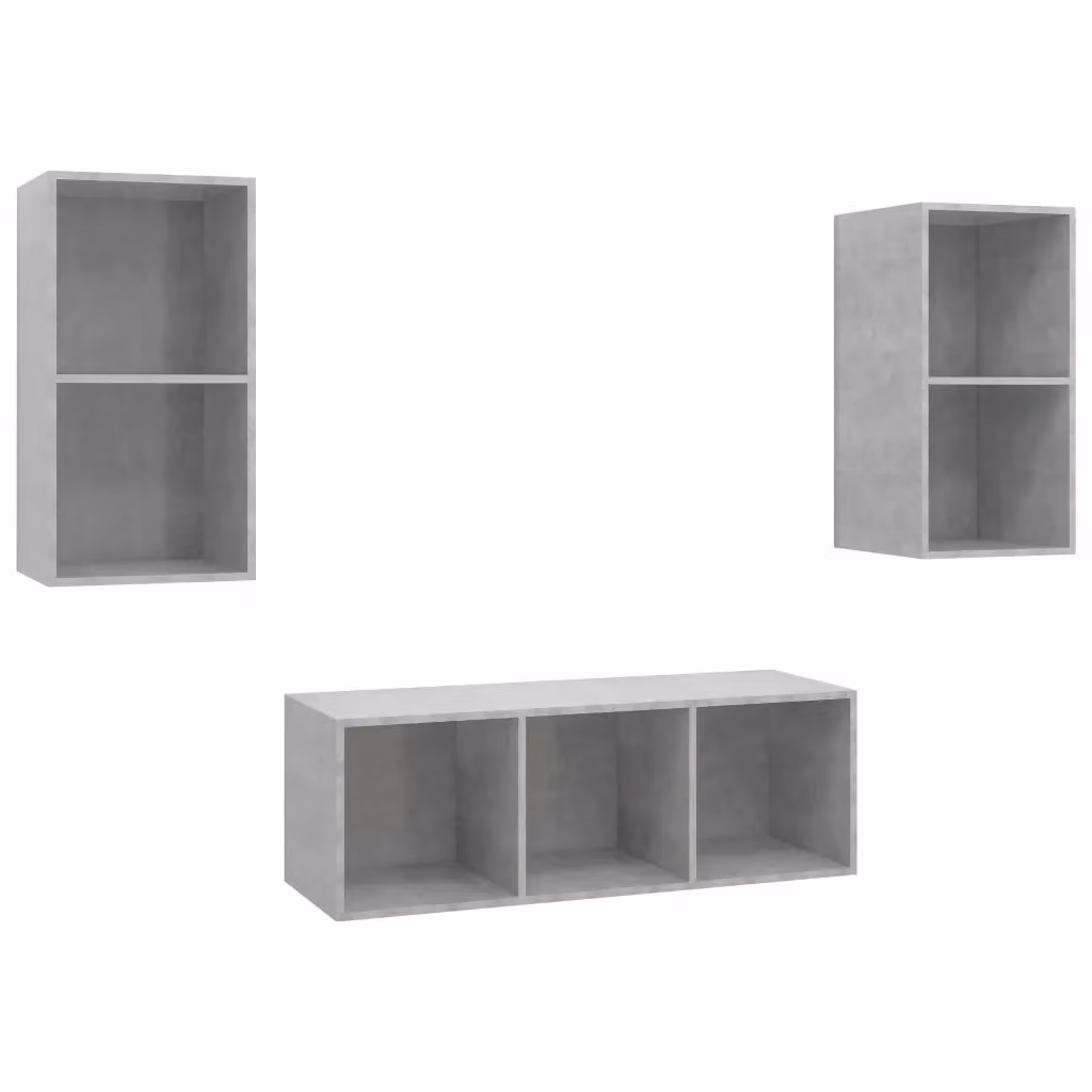 Set di mobili TV moderno vidaXL in legno color grigio composto da 3 pezzi con montaggio a parete – 2
