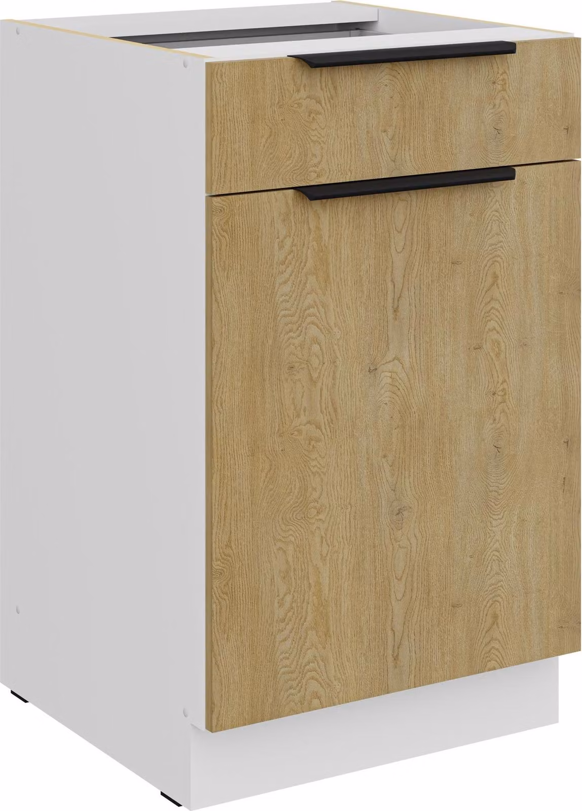 Mobile base da cucina 50 cm CREMONA, rovere chiaro + bianco opaco, cassetto a estrazione totale con chiusura ammortizzata, cucina, angolo cottura, cucina componibile, blocco cucina