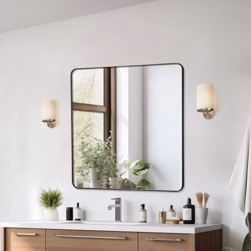Specchio da parete VEVOR nero con cornice in lega di alluminio, design moderno e quadrato, L 91,5 cm x H 91,5 cm