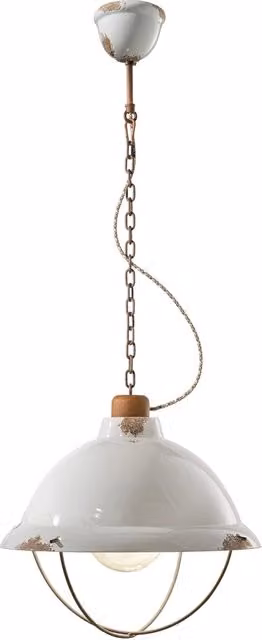Lampadario Industrial Ferro E Ceramica Con Rete Vintage Bianco 1 Luce E27 40Cm