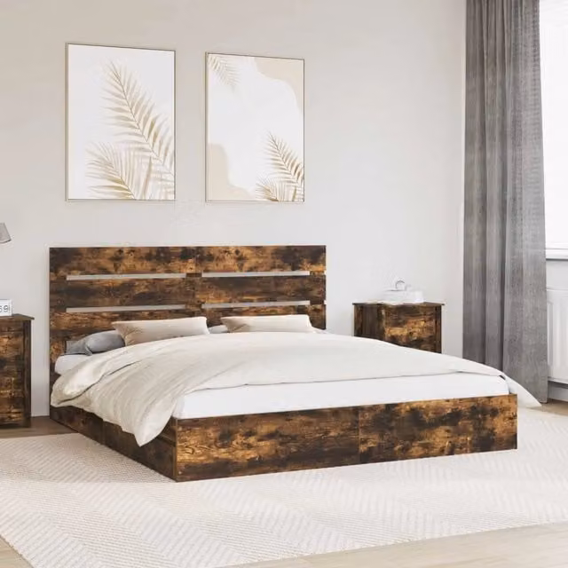 Letto con Contenitore con cassetto Rovere fumé 180 x 200 cm 3411881