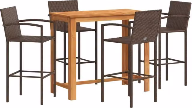 Set Bar Giardino 5pz | Set Salotto da Giardino Marrone Legno Massello Acacia e Polyrattan