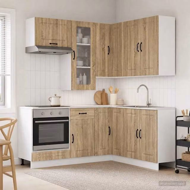 Unità Cucina Moderna vidaXL KALMAR in Legno Rovere con Ante in Vetro, 8 Pezzi, Marrone