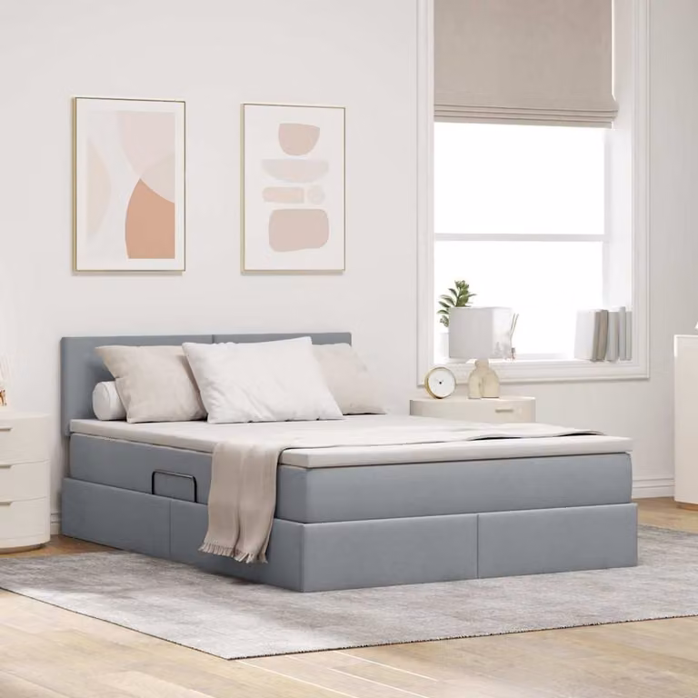 Letto con contenitore e illuminazione LED vidaXL in tessuto Grigio, L/P/H: 140 x 200 x 88 cm