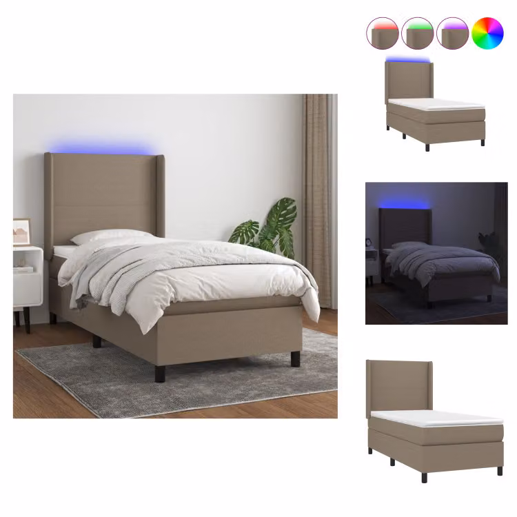 vidaXL Letto a molle con materasso e tessuto LED Taupe 80x200 cm - Letti & strutture letto
