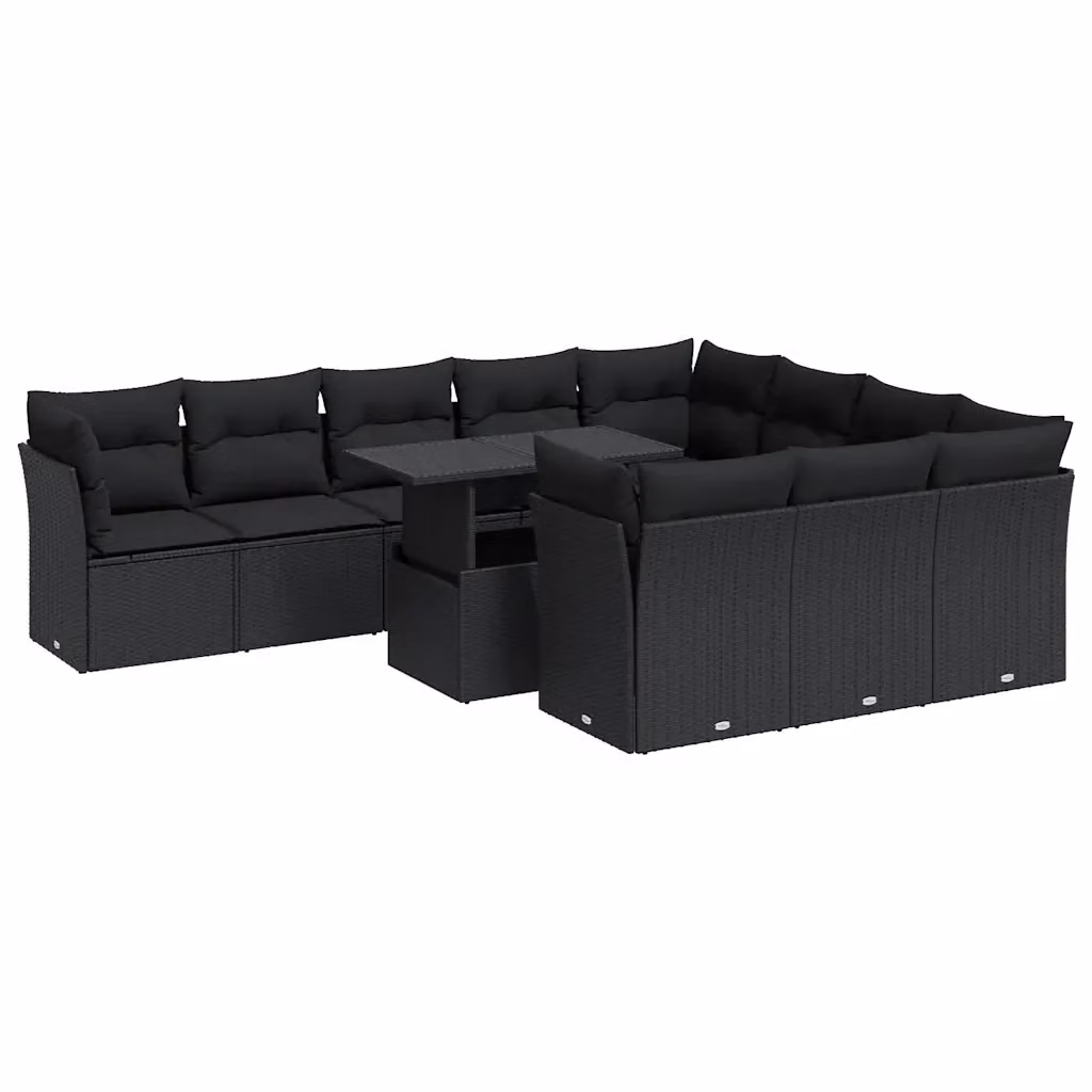 Set di divani da giardino vidaXL composto da 11 pezzi con cuscini in polyrattan nero – 2