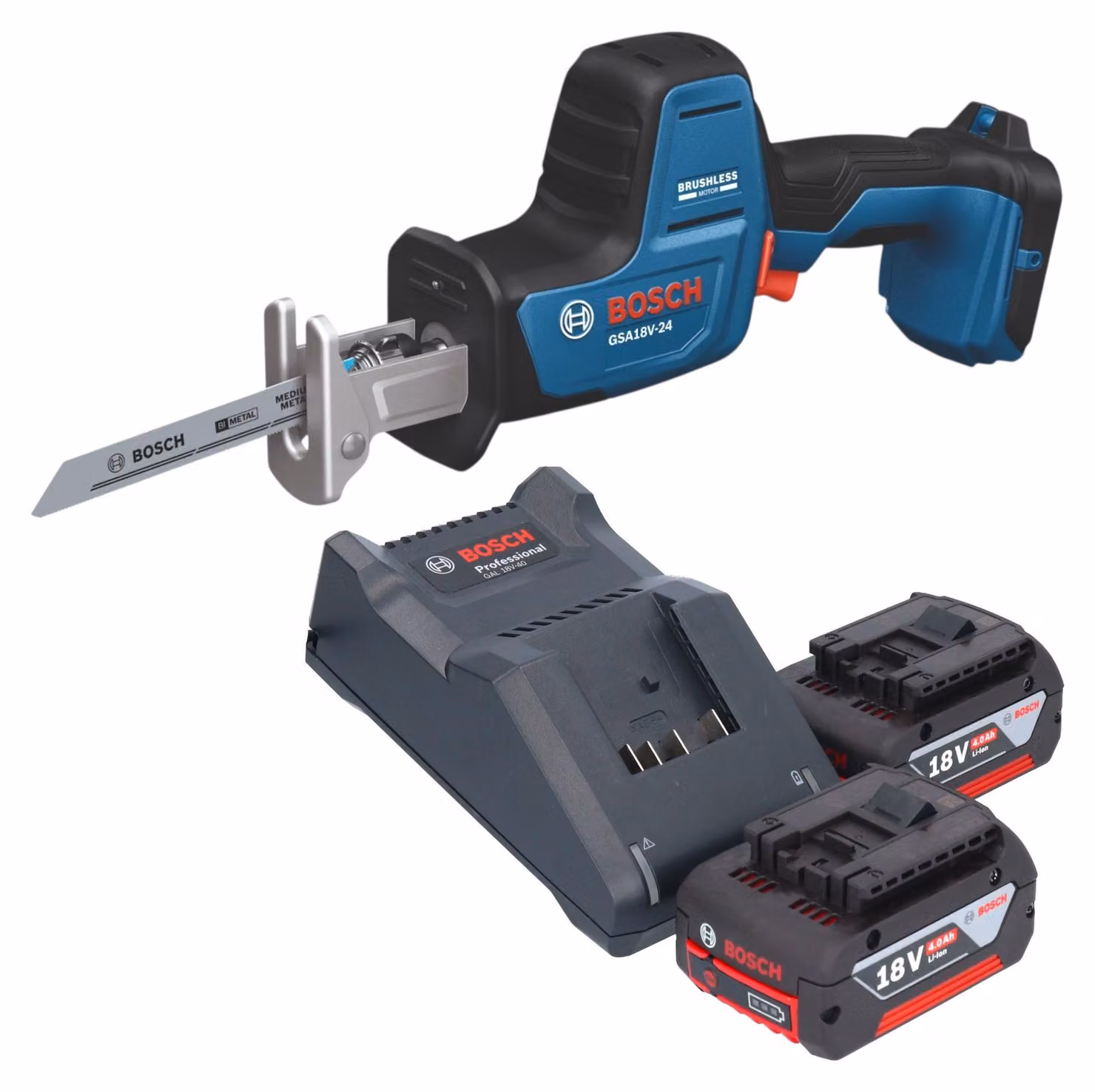 Sega a sciabola a batteria Bosch GSA 18V-24 Professional 18 V 230 mm Brushless + 2 batterie da 4,0 Ah + caricabatterie